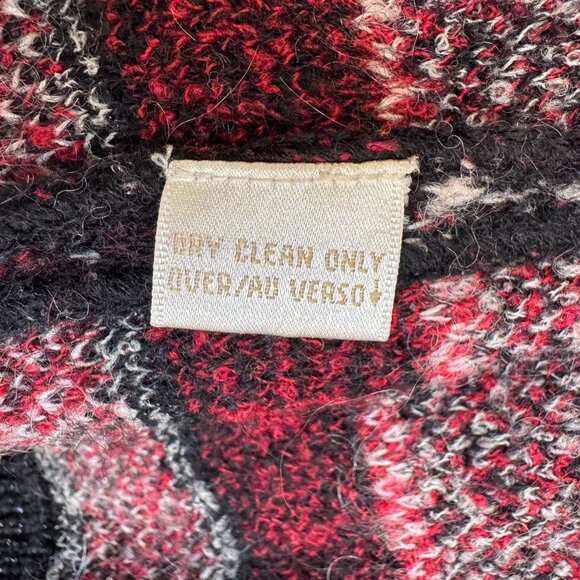 90s Vintage Dana Buchman Wool Mohair Blend Black Red Nordic Crop Cardigan Size M - Picture 13 of 15